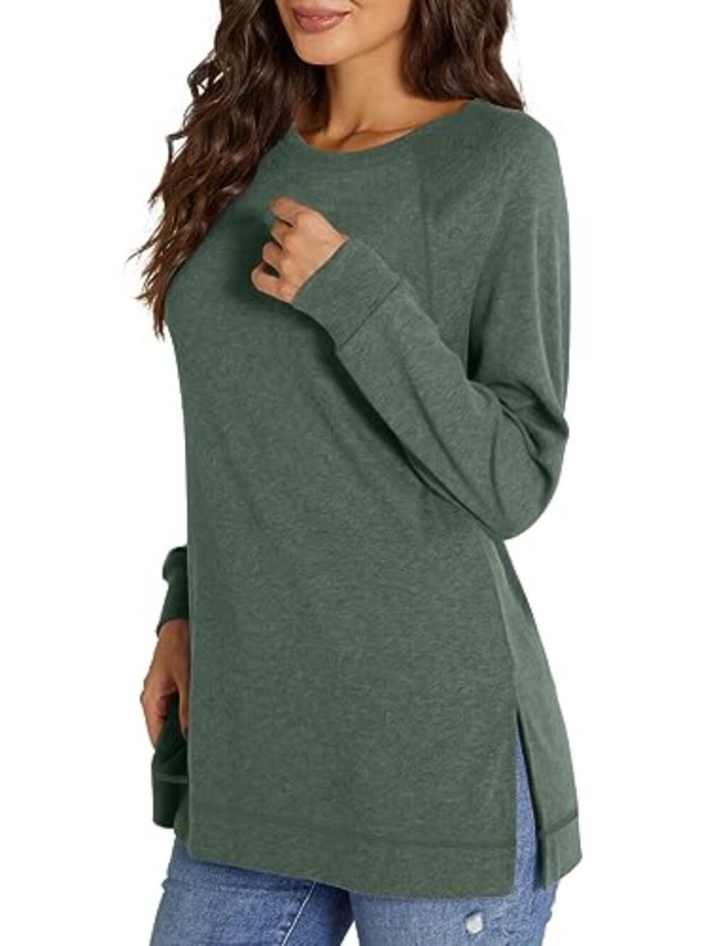 ๐ Women Crewneck Sweatshirt Long Sleeve Pullover Fashion Side Slit Tunic Tops - Picture 4 of 5
